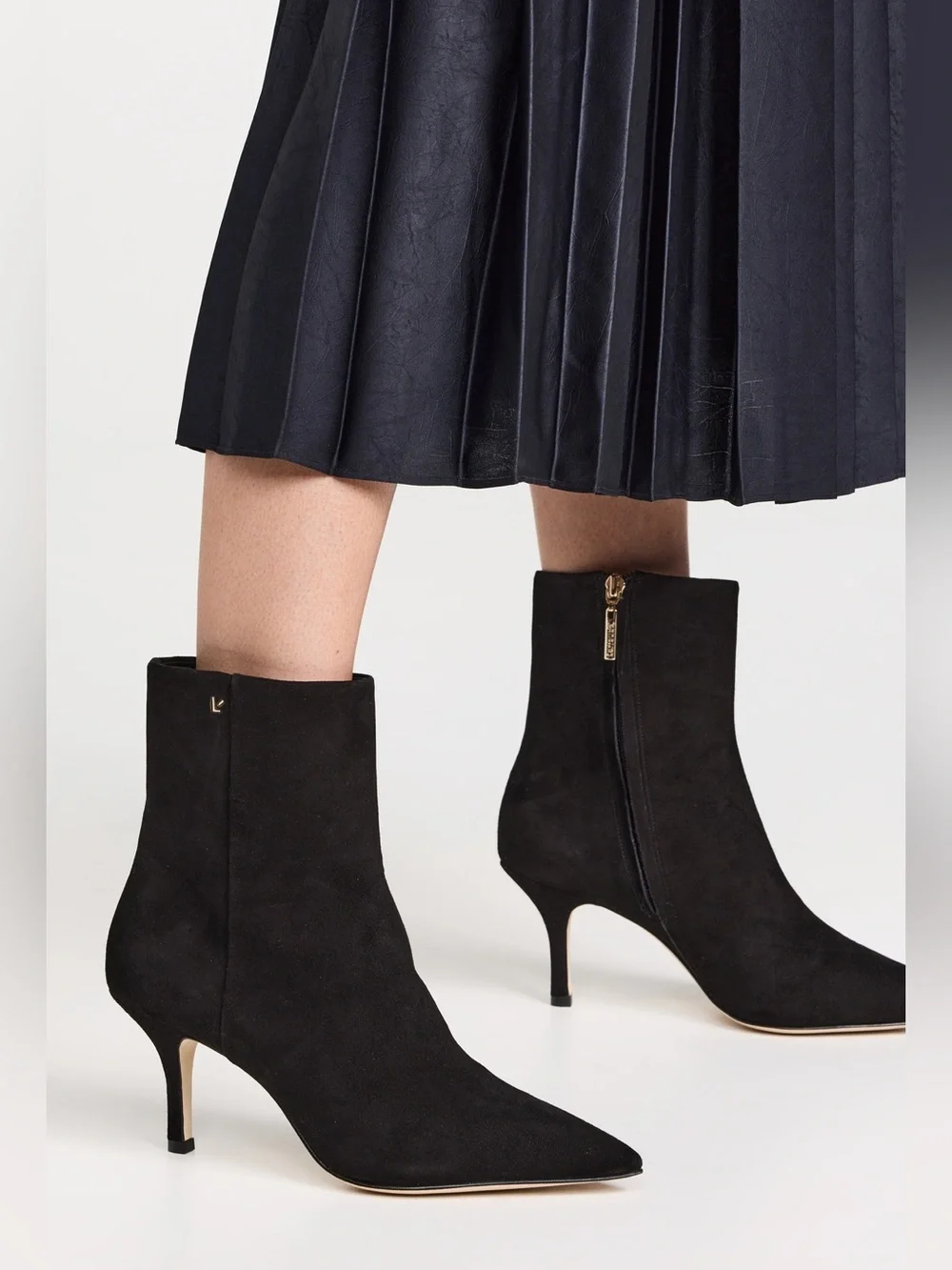 Like New Larroudé Mini Kate Ankle Boots Stiletto Heel Black Suede Womens Sz 8